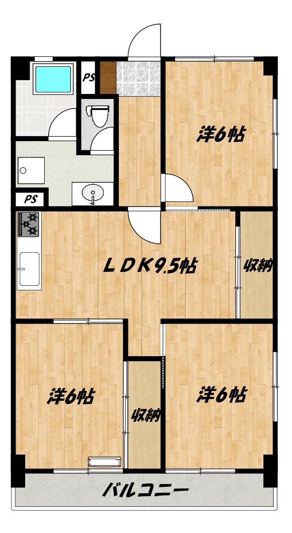 ハイツシーサイドII(3LDK/3階)の間取り写真
