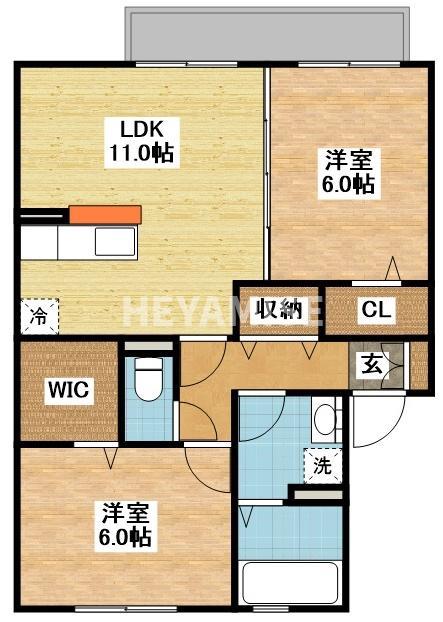 ソシアビューテラスC(2LDK/2階)の間取り写真