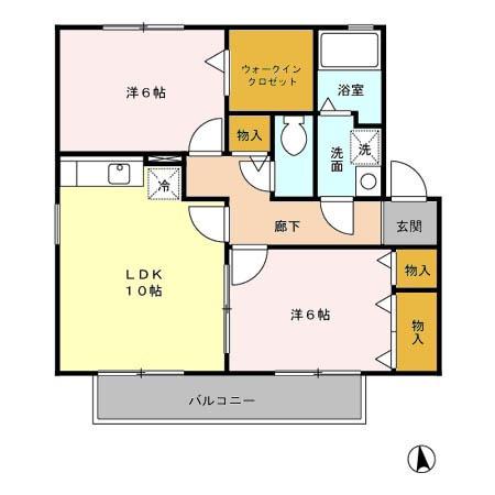 グリーンビレッジ(2LDK/2階)の間取り写真