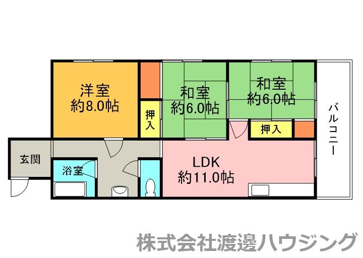 茨木春日丘ハイツ(3LDK/2階)の間取り写真