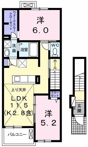 クラール・シェーネ(2LDK/2階)の間取り写真