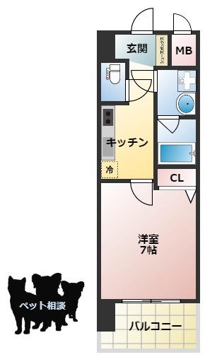 スプランディッド難波サウス(1K/9階)の間取り写真