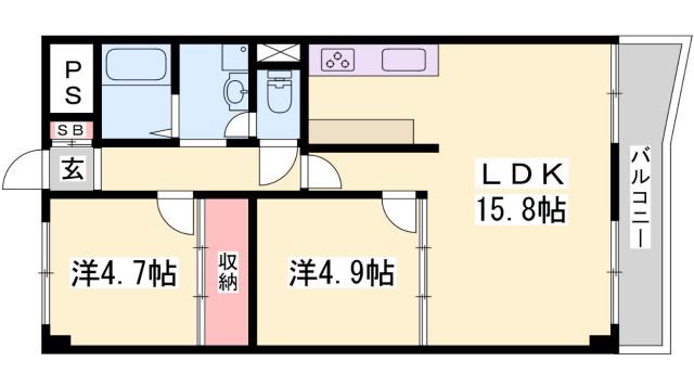 エバーグリーン今宿A棟(2LDK/9階)の間取り写真