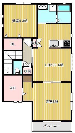スカイガーデン原田2号地(2LDK/2階)の間取り写真