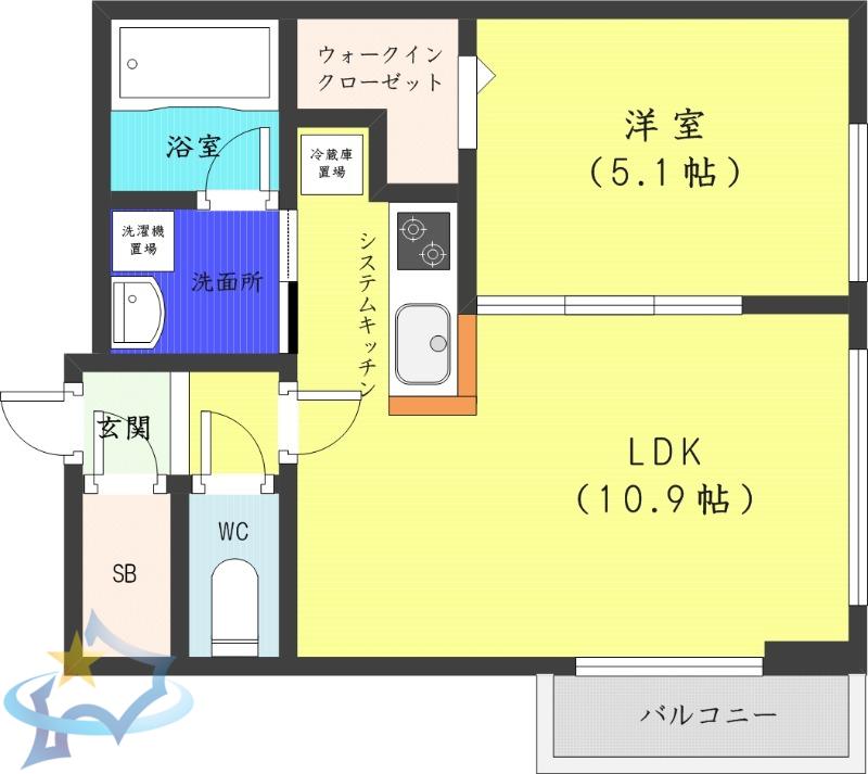 カーサ琴似(1LDK/2階)の間取り写真