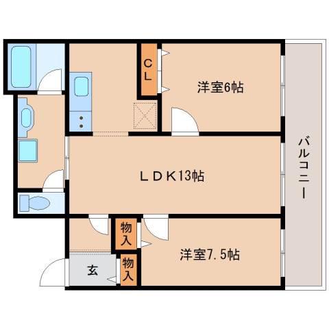 アシーナ厚見(2LDK/4階)の間取り写真