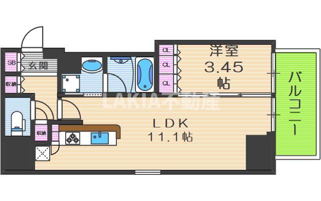 アーバネックス四ツ橋(1LDK/12階)の間取り写真