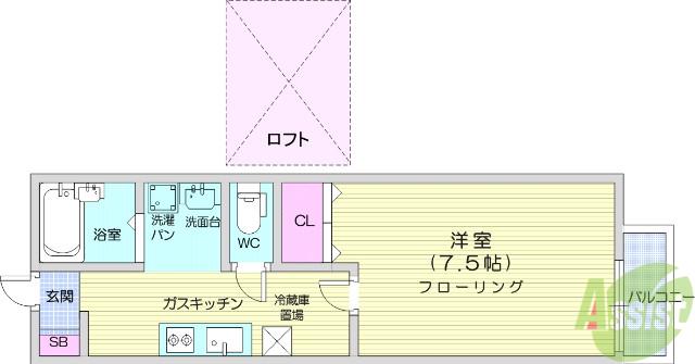 ブルーリーフⅠ(1K/2階)の間取り写真