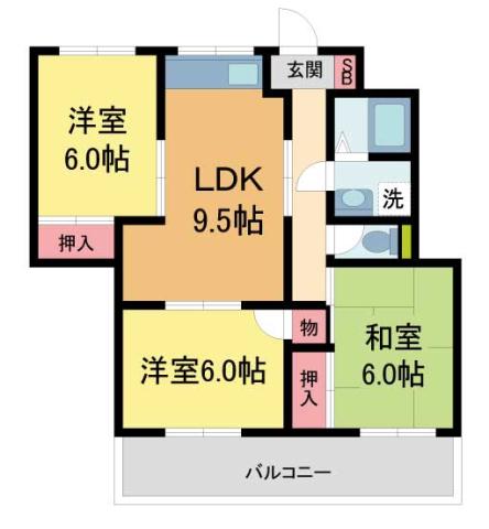 ハイツシャローム(3LDK/1階)の間取り写真