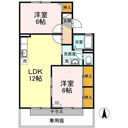 エトワール津島B棟(2LDK/1階)の間取り写真
