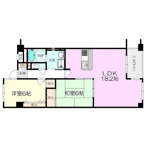 ソフィア塚口(2LDK/5階)の間取り写真
