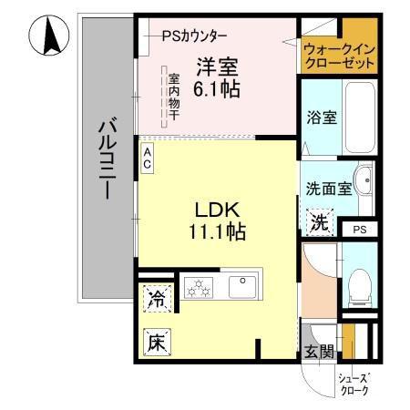 GRAMM竹田B棟(1LDK/1階)の間取り写真