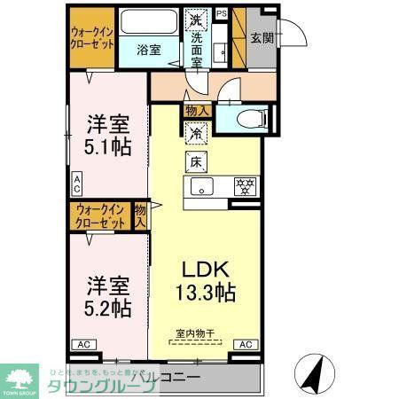 D-ROOM末広I B(2LDK/2階)の間取り写真