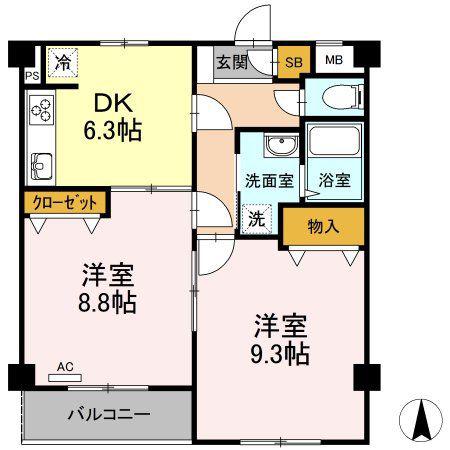 グランドゥール(2DK/3階)の間取り写真