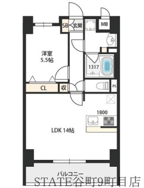 ベルンガーデン上本町(1LDK/5階)の間取り写真