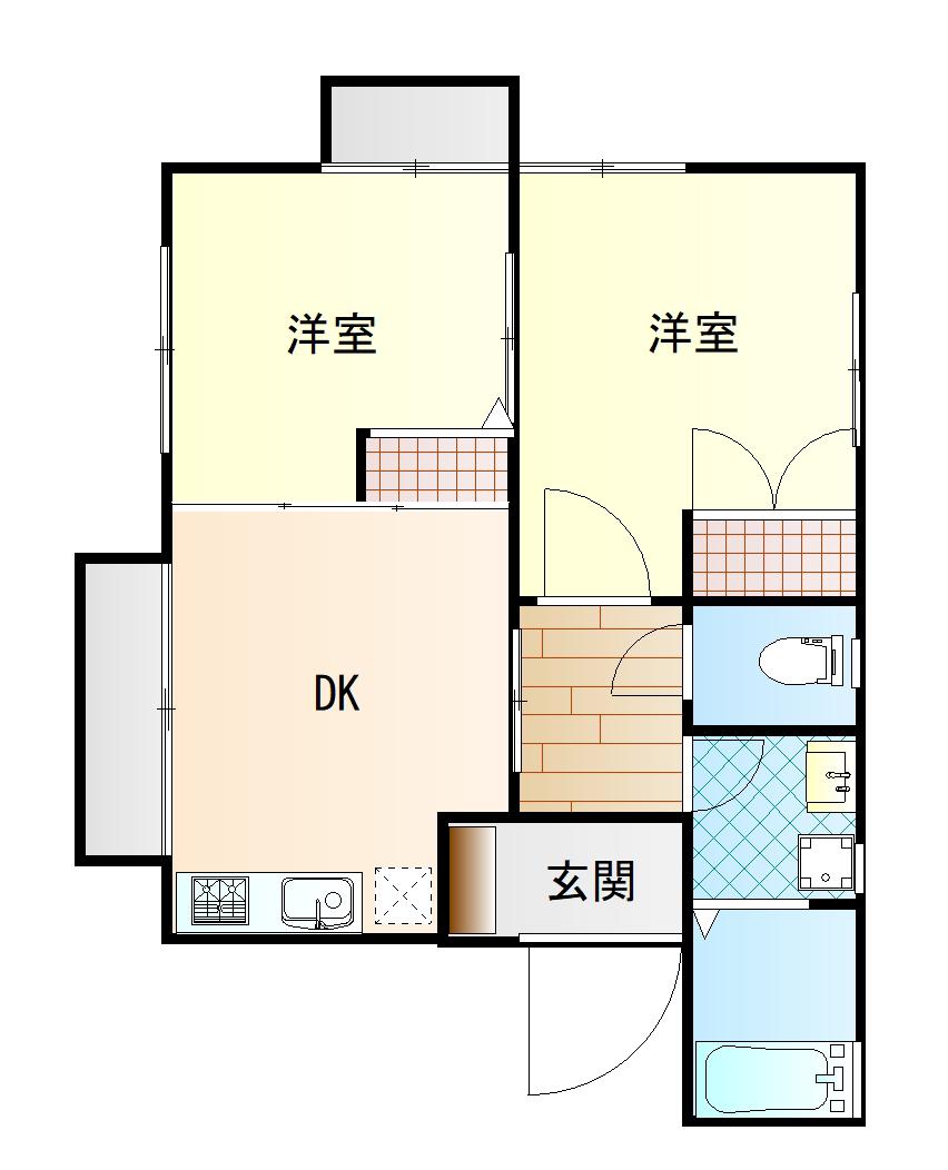 大亜ハイツB棟(2LDK/2階)の間取り写真