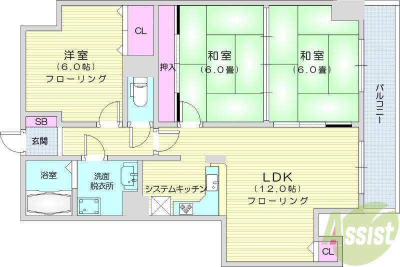 チサンマンション南仙台駅前(3LDK/2階)の間取り写真