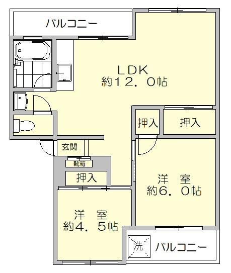 三城ハイツ(2LDK/3階)の間取り写真