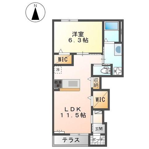 ハレクラニ(1LDK/1階)の間取り写真