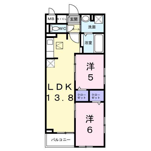 BANKSIA(2LDK/1階)の間取り写真