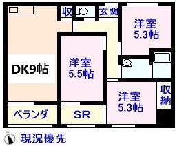 ヴィラージュ(3DK/1階)の間取り写真