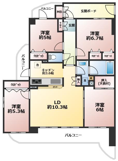 ハイホーム東村山(4LDK/2階)の間取り写真