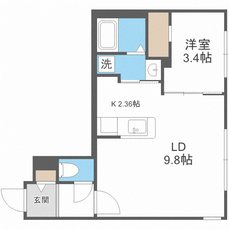 LA CASA DEL SOLE(1LDK/2階)の間取り写真