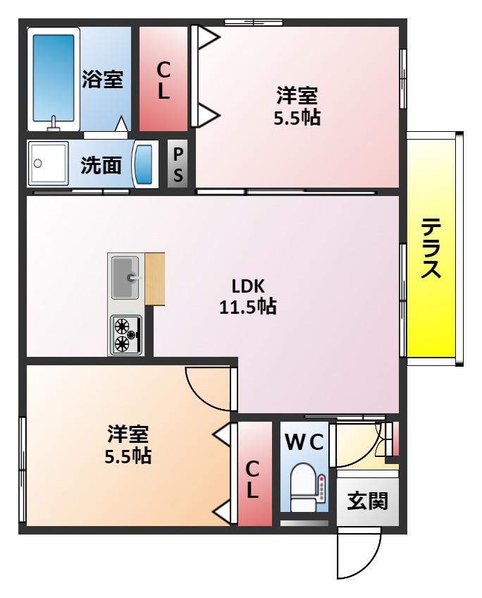 ヴェステン香里(2LDK/1階)の間取り写真