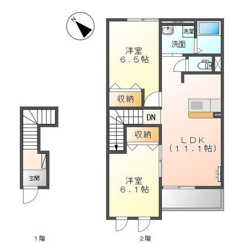 アムール(2LDK/2階)の間取り写真