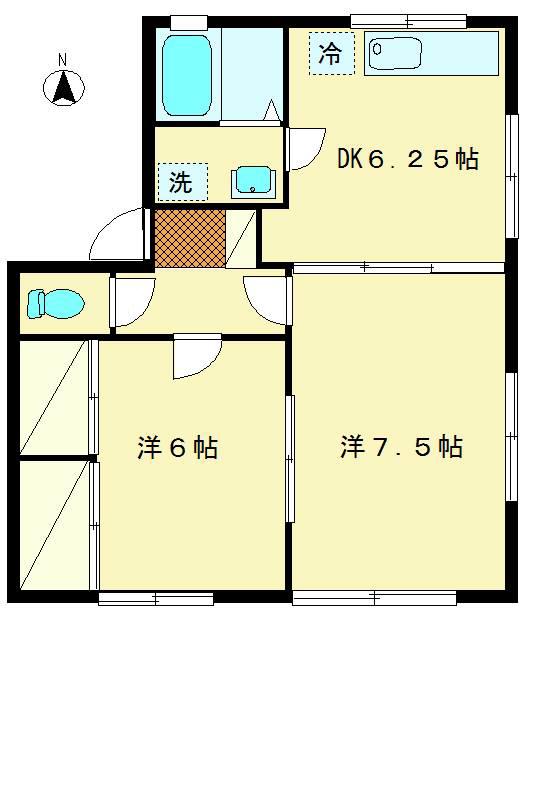 むさし野ハイツII(2DK/1階)の間取り写真