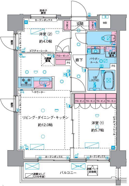 GENOVIA浅草VISKYGARDEN(2LDK/5階)の間取り写真