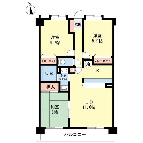 プロスペレー姪浜II(3LDK/5階)の間取り写真