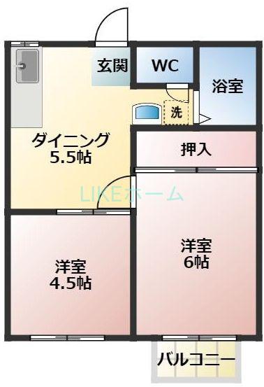 ハイツ梨花(2DK/2階)の間取り写真