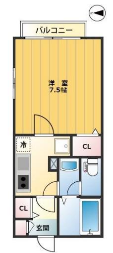 グランドール(1K/2階)の間取り写真