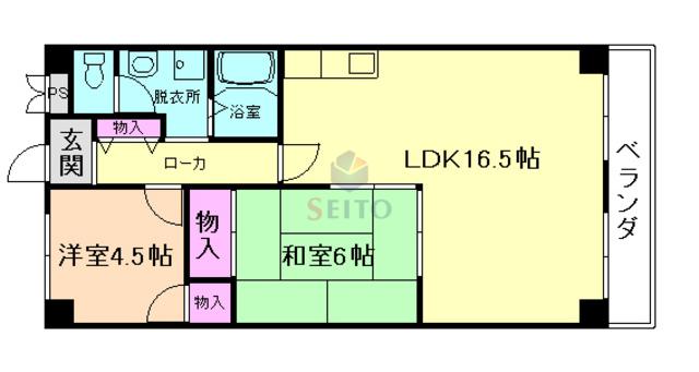 グローバルハイツ豊中(2LDK/6階)の間取り写真