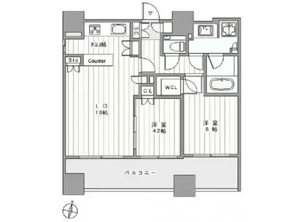 クラッシィスイート赤坂(2LDK/11階)の間取り写真