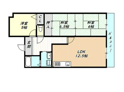 プリムローズ岸和田(3LDK/3階)の間取り写真