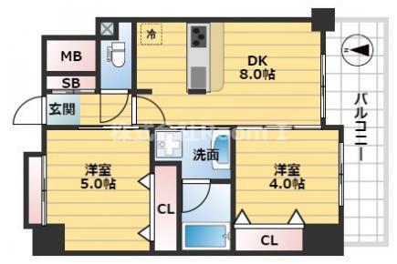 アーデンタワー本町イースト(2DK/3階)の間取り写真