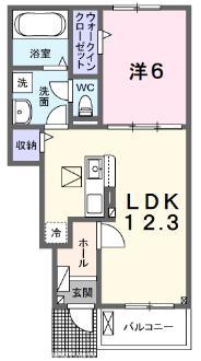 ハーモニアス オーブ(1LDK/1階)の間取り写真