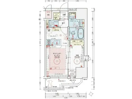 エステムコート大阪福島ルアーナ(1DK/12階)の間取り写真