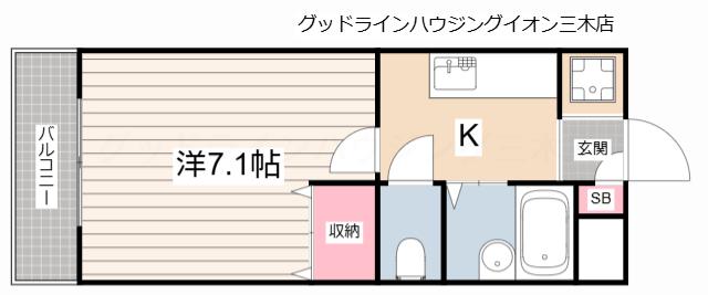 ハレクラン(1K/2階)の間取り写真