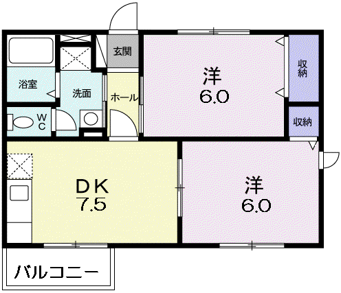ポポラーレ力合(2DK/2階)の間取り写真