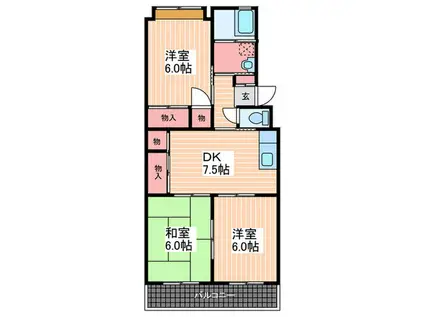 ナナツマチコーポA棟(3DK/4階)の間取り写真