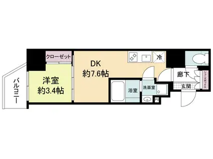 アプリーレ松屋町(1DK/11階)の間取り写真