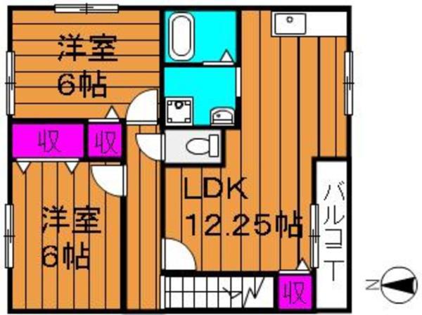 ヴィラ鴻(2LDK/2階)の間取り写真