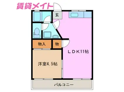 桜ヶ丘マンション(1LDK/2階)の間取り写真
