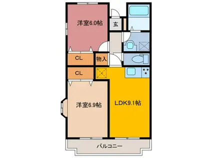グランデール秀峰II(2LDK/3階)の間取り写真