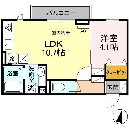 DーROOMさんよう A棟(1LDK/1階)の間取り写真