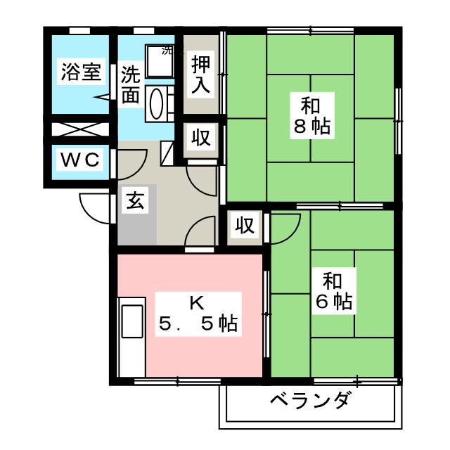 ルミエール古沢I(2K/2階)の間取り写真