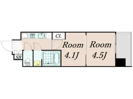 JR東海道本線 西大路駅 徒歩13分 10階建 新築(2K/4階)の間取り写真